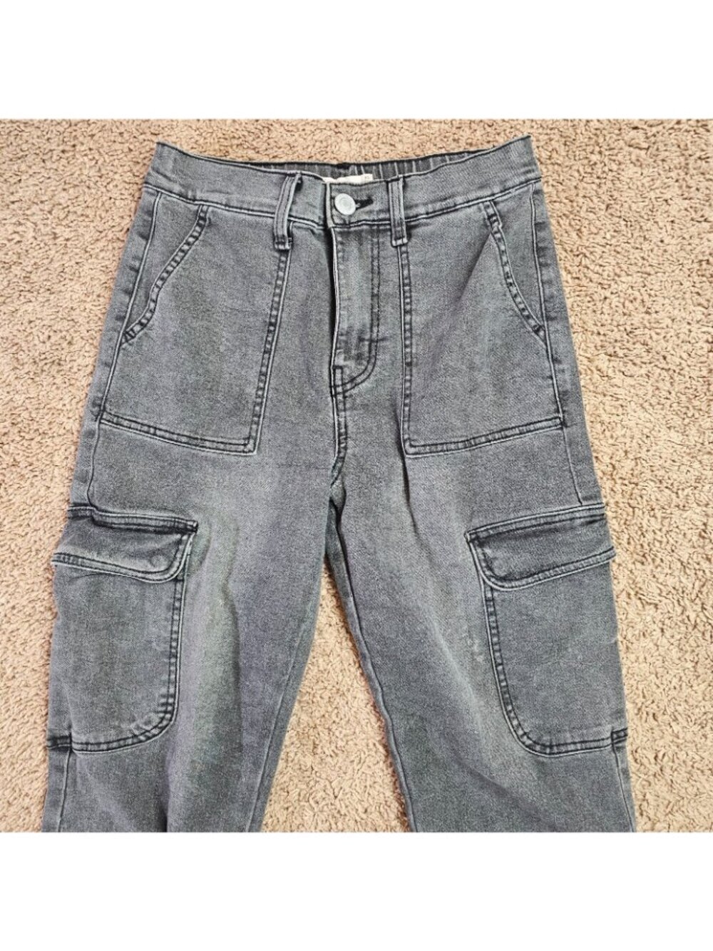 SO Jeans Cargo Pants Womens XS 27x25 Gray High Rise Joggers Denim Stretch Pocket - Picture 3 of 12